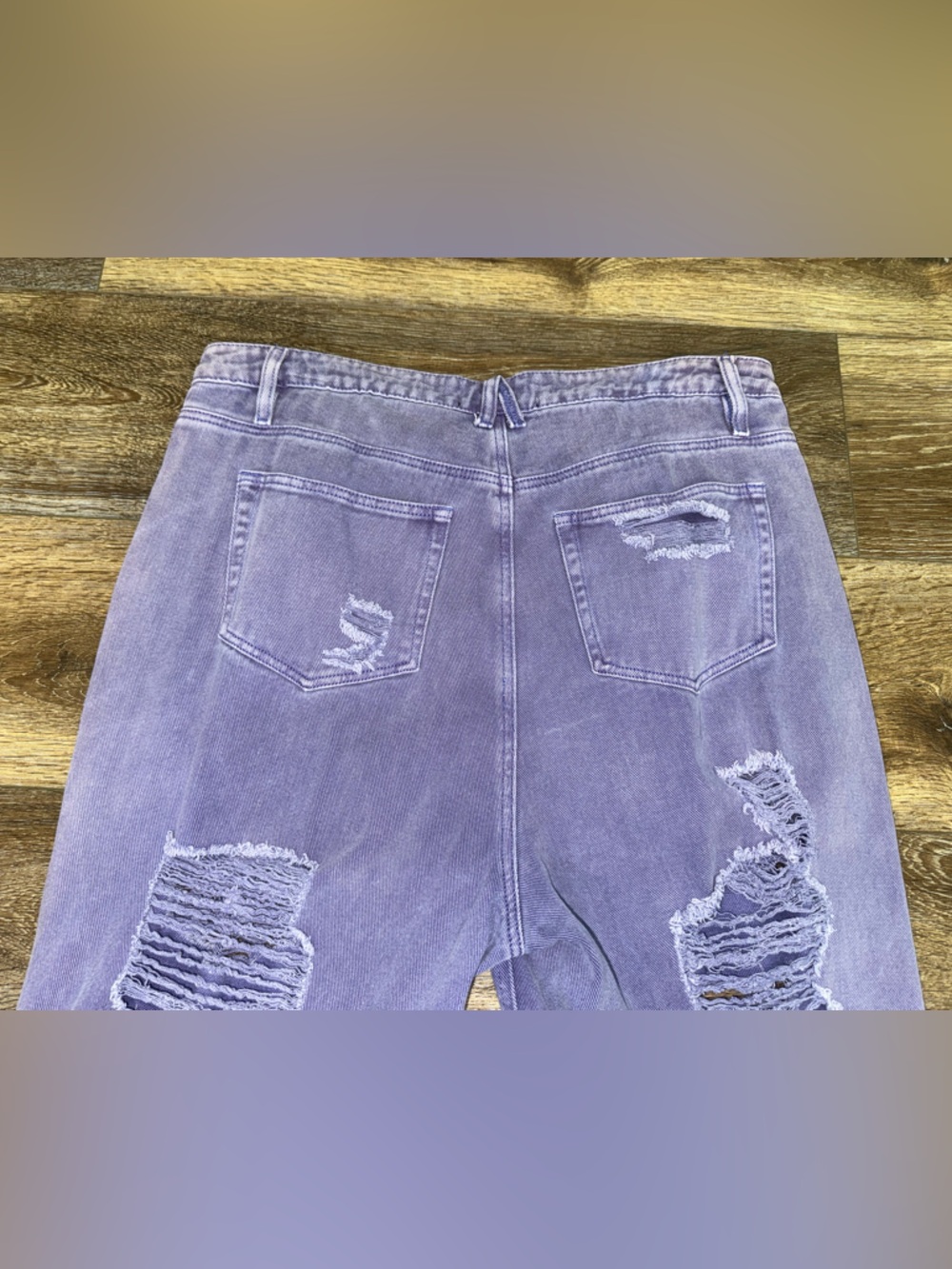 Fashion Nova Just For You Non Stretch Ripped Wide Leg Jean in Purple Size 18 💜 - Picture 4 of 9